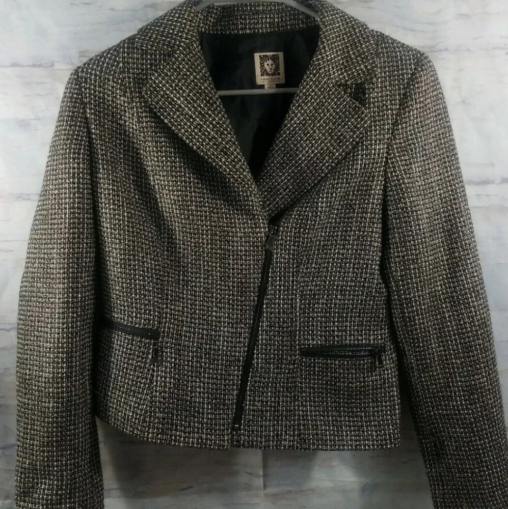 Anne Klein blazer tweed jacket moto style